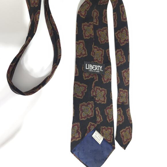 Liberty of London 100% Wool Challis Tie Black Rust Brown Motif Office Preppy - Picture 3 of 7